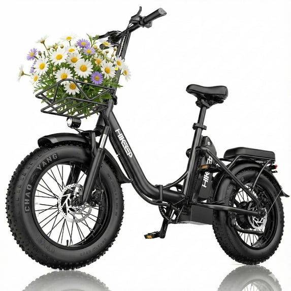 COCO 750W Foldable Electric Bike for Adults, 48V 13Ah Removable Battery Ebike, 16" × 4" Fat Tires, Lightweight Steel Frame, Front Suspension, Basket, Black