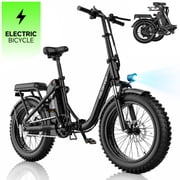 750W 1200W Folding Electric Bike for Adults, 48V 10Ah Removable Battery, 16 Fat Tire Ebike, Dual Disc Brakes & Front Suspension, UL 2849, Black