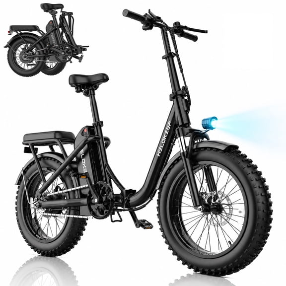 750W 1200W Folding Electric Bike for Adults, 48V 10Ah Removable Battery, 16" Fat Tire Ebike, Dual Disc Brakes & Front Suspension, UL 2849, Black