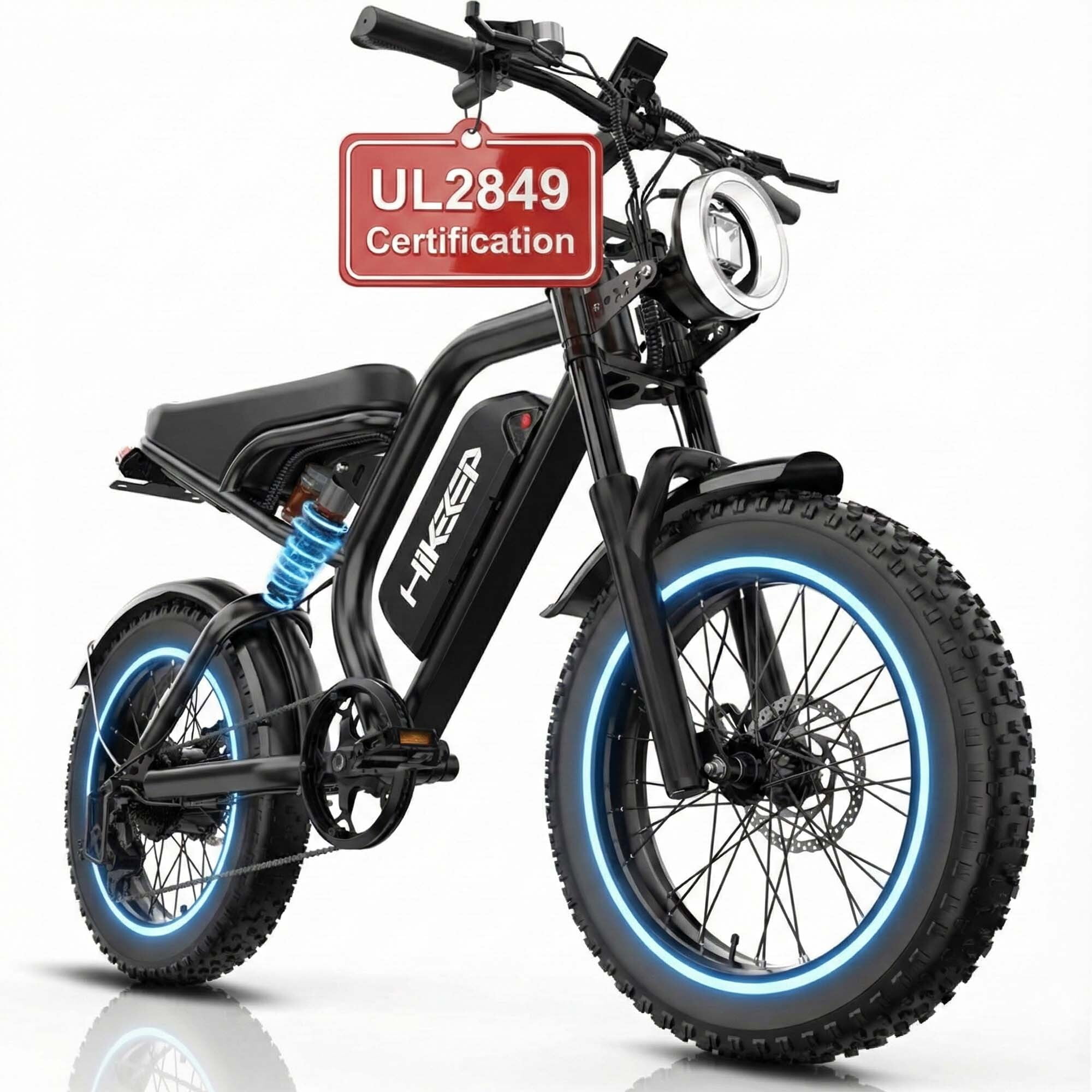 HiKeep 1500W Peak Electric Bike for Adults, 20"x4.0" Fat Tire E-Bike, 48V 15.6Ah Battery, 32MPH, Shimano 7-Speed, E-Mountain Bicycle UL2849