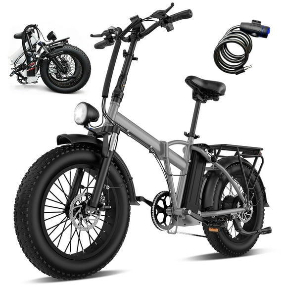 750W Folding Electric Bicycle for Adults, 48V 13AH, 20MPH, 20"x4" Fat Tire, 7-speed, front and rear disc brakes, 440 lbs load capacity
