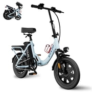 750W Folding Step Through Electric Bike,48V 14Ah 672Wh Removable Battery Ebike, 60 Miles Max Range,16" Foldable Ebike for Adults,Commuter Electric Bicycle for City Riding,UL 2849- Blue