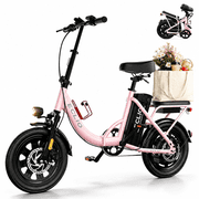 ECLIO 750W Folding Step Through Electric Bike, 48V 14Ah Removable Battery Ebike, 60 Miles Range, 16" Foldable Ebike for Adults, Commuter Electric Bicycle for City Riding, UL 2849- Pink
