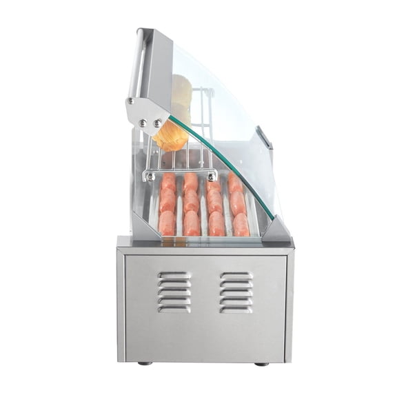 5-Roller Hot Dog Machine - 750W Commercial Cooker w/Dual Temp Control - 12 Dog Capacity - Includes Bun Warmer & Oil Tray (ETL Certified)