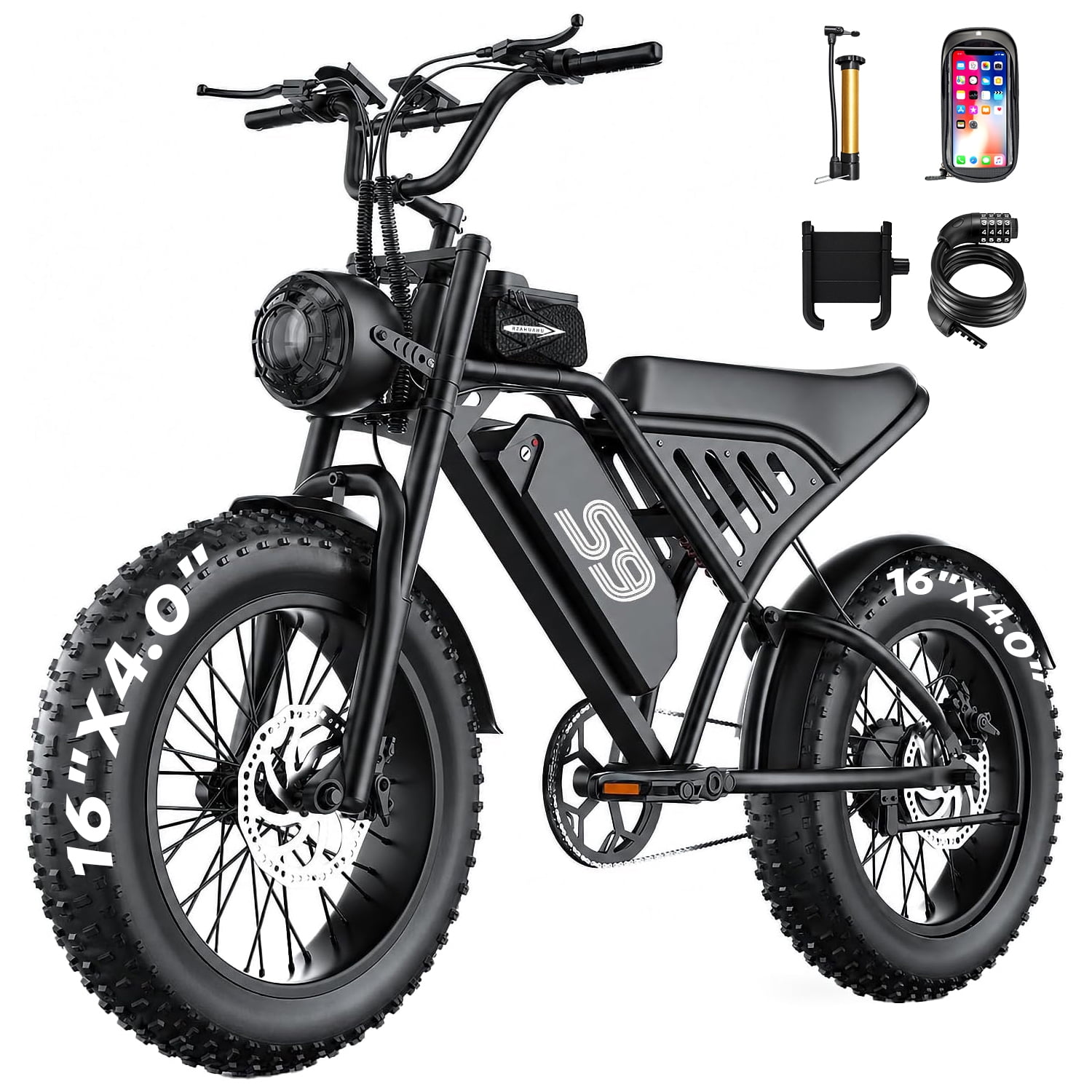 750 Rated Electric Bike, 48V 20Ah &28MPH & 65Miles Range, 16''x4'' Fat Tire Mountain Ebike, Removable Battery, Rear Rack, Adult Electric Bicycle,Ages14+ UL2849