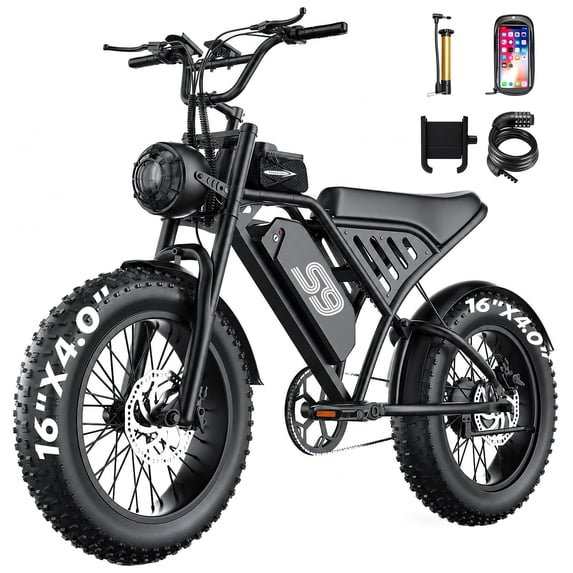750 Rated Electric Bike, 48V 20Ah &28MPH & 65Miles Range, 16''x4'' Fat Tire Mountain Ebike, Removable Battery, Rear Rack, Adult Electric Bicycle,Ages14+ UL2849