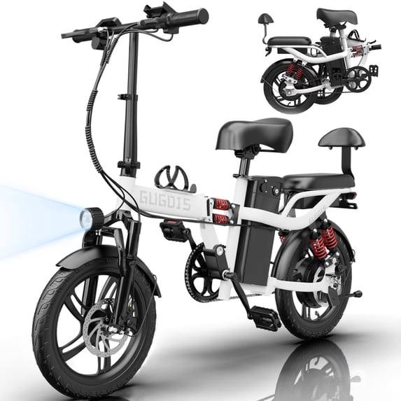 750W Peak Electric Bike for Adults, 16" Electric Commuter Bike, 48V 15Ah Removable Battery Folding Ebike, One-Piece Tire City E-Bicycle, Max.20mph & 45 Miles UL2849 White