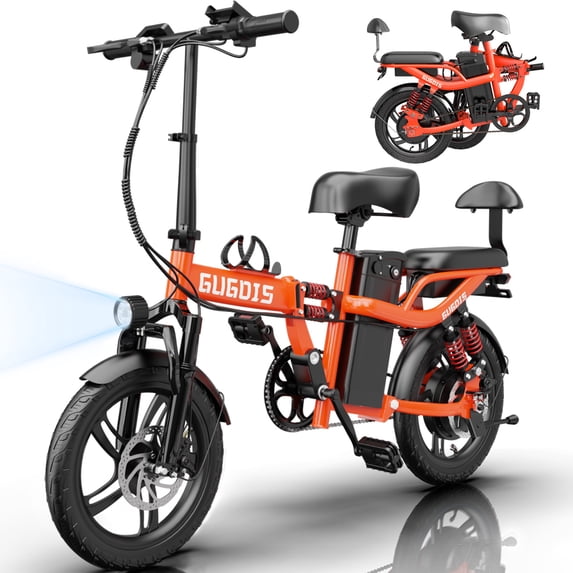 750W Peak Electric Bike for Adults, 16" Electric Commuter Bike, 48V 15Ah Removable Battery Folding Ebike, One-Piece Tire City E-Bicycle, Max.20mph & 45 Miles UL2849 Orange