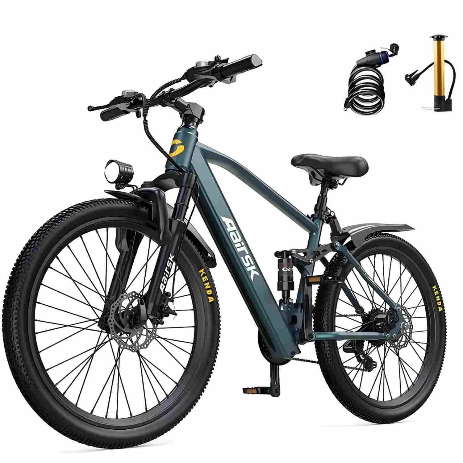 748W Peak Motor Aairsk GT900 Electric Bike for Adults,36V 13Ah Battery, 24" Tires, 21-Speed, Dual Suspension, 22MPH Ebike