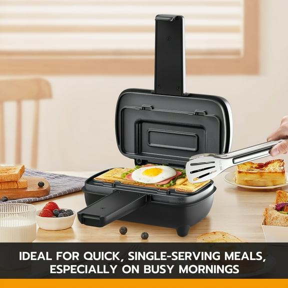 750W Square Sandwich Maker & Electric Sausage Grill - 1-Slice Double-Sided Non-Stick Mini Grill, for Paninis Grilled Cheese Omelets Pancakes, Compact Easy Clean