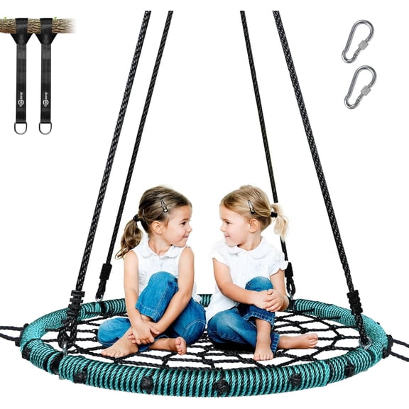 750lbs 40" Spider Web Saucer Tree Swing for Kids Adults, Outdoor Net Swing with Steel Frame and 2 Hanging Straps