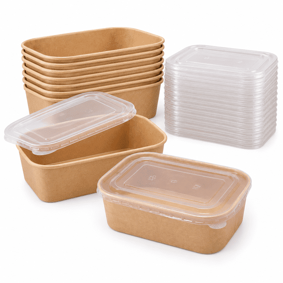 750ml 30 Pack Disposable Lunch Boxes with Lids Kraft Paper Picnic Containers Compartment Bento Boxes for Camping Salad Fruit Light Meals Eco Friendly Food Storage