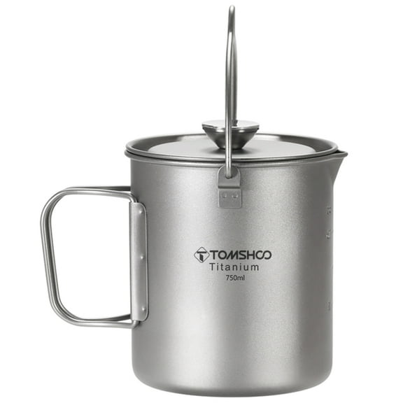 750ml Camping Coffee Cup with Press Plate Titanium Coffee Maker French Press Pot with Lid Cookwarer for Backpacking Hiking Camping Travelling
