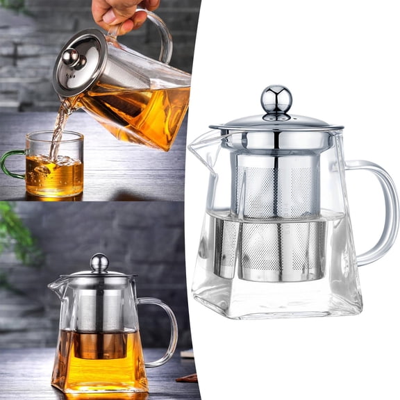 750ml Glass Teapot w/ Removable Steel Infuser - Large Capacity Borosilicate Kettle for Loose Leaf Tea. Microwave Safe (w/o metal)