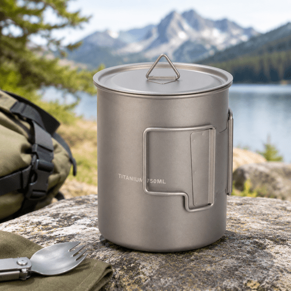 750ml High-Purity Titanium Ultralight Camping Cook Pot for Outdoor Backpacking