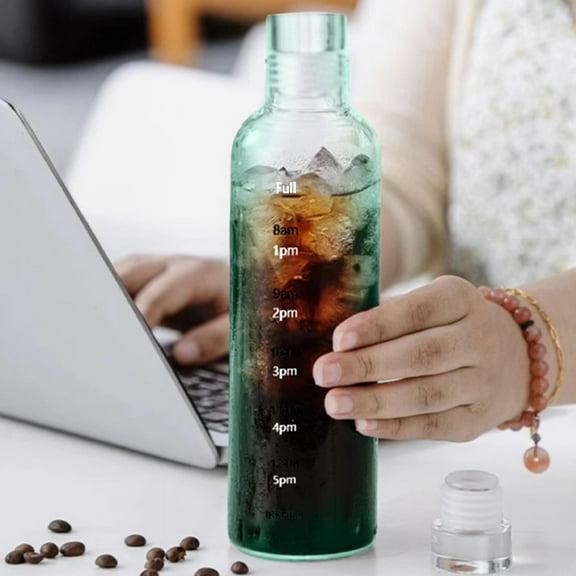 750ml Measuring Water Bottle, Timed Hydration Tracking Bottle with Hourly Markings, BPA-Free Plastic Sports Bottle, Leakproof Design for Gym, Office, and Daily Use