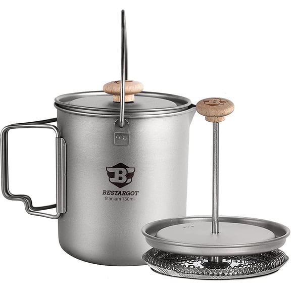 750ml Ultralight Titanium Camping Pot with French Press Function