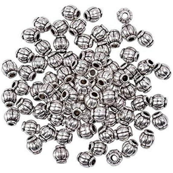 750pcs Lantern Spacer Beads Antique Silver Barrel Beads Tibetan Alloy Corrugated Jewelry Bead Charm Metal Pumpkin Loose Bead Spacers for Bracelet Necklace Jewelry Making(4mm Hole: 1mm)