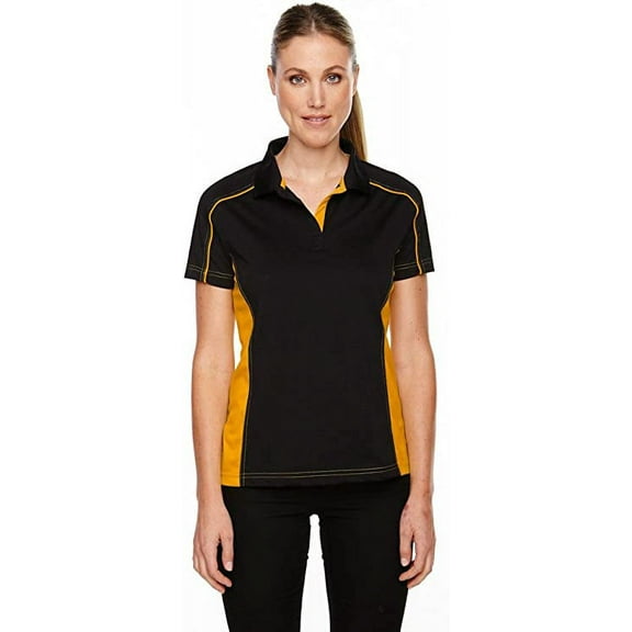 75119 Extreme Ladies' Colorblock Snag Protection Polo Black/Campus Gold XS