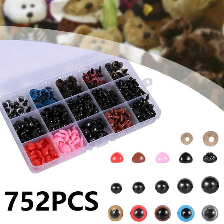 752Pcs Colorful/Black Plastic Safety Eyes and Noses for Teddy Bear Dolls Toy,Making  DIY Doll 
