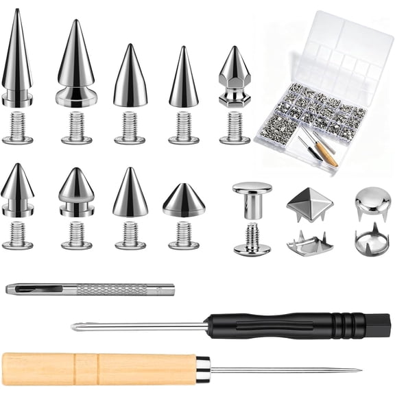 756 PCS Punk Studs for Clothing, 12 Size Metal Spikes and Studs Leather Rivets for Craft Square Pyramid Studs Round Dome Rivets Chicago Screws DIY Punk Style Spikes for Clothes Dog Collar