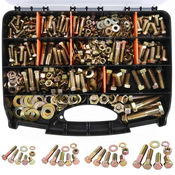 756PCS SAE Bolts Nuts Assortment Kit, 1/4-20 5/16-18 3/8-16 1/2-13 Heavy Duty Assorted Hex Bolts Washers Nuts Fasteners Set with Portable Box