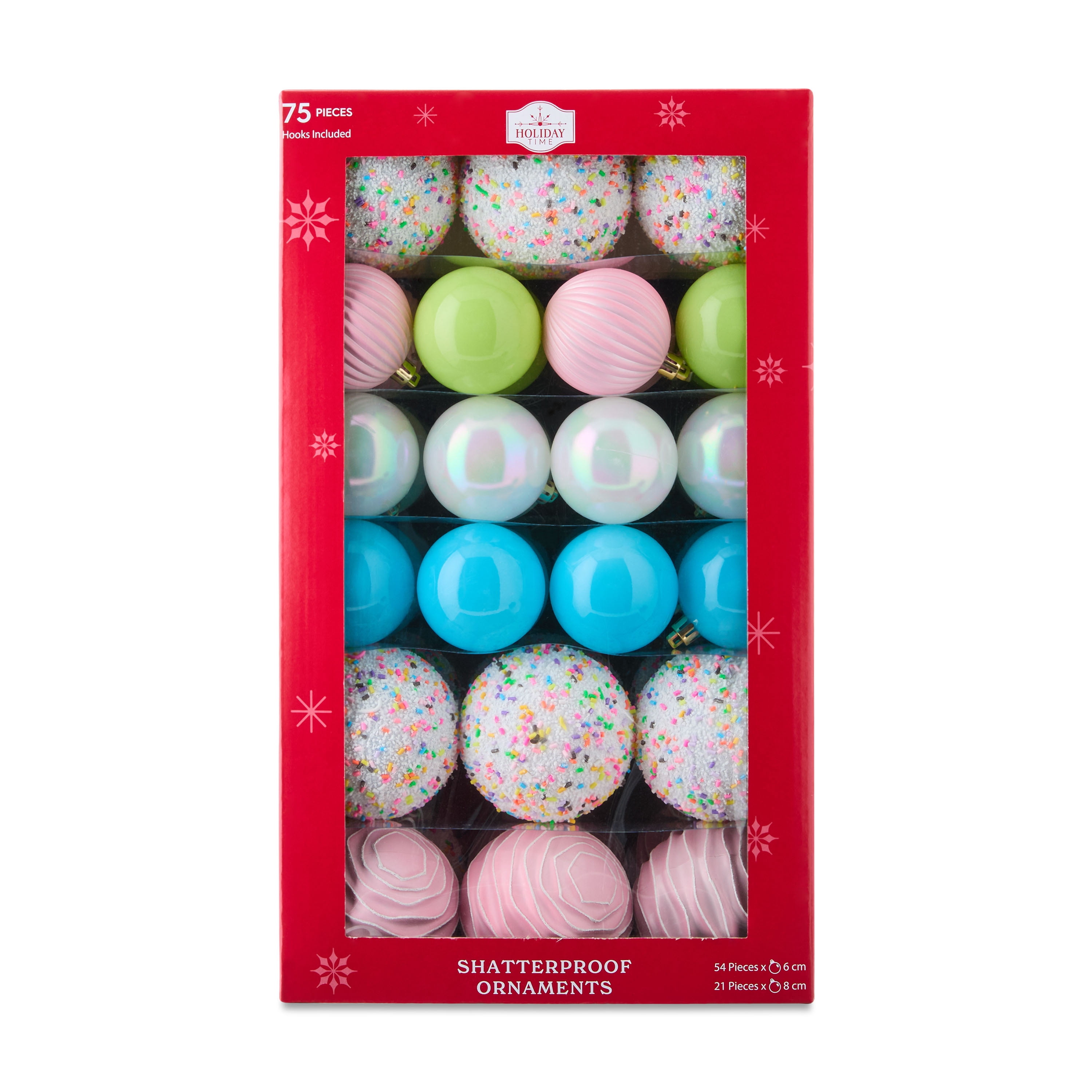 Candy Shatterproof Christmas Ball Ornaments, 9.5 in, 75 Count, by Holiday Time