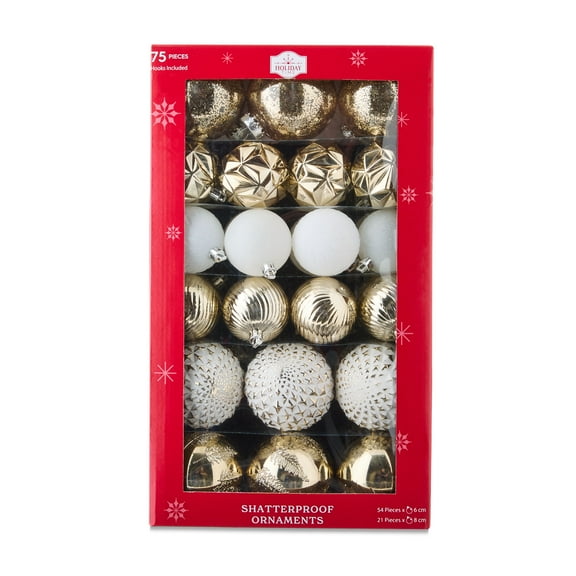 Champagne Shatterproof Christmas Ball Ornaments, 9.5 in, 75 Count, by Holiday Time