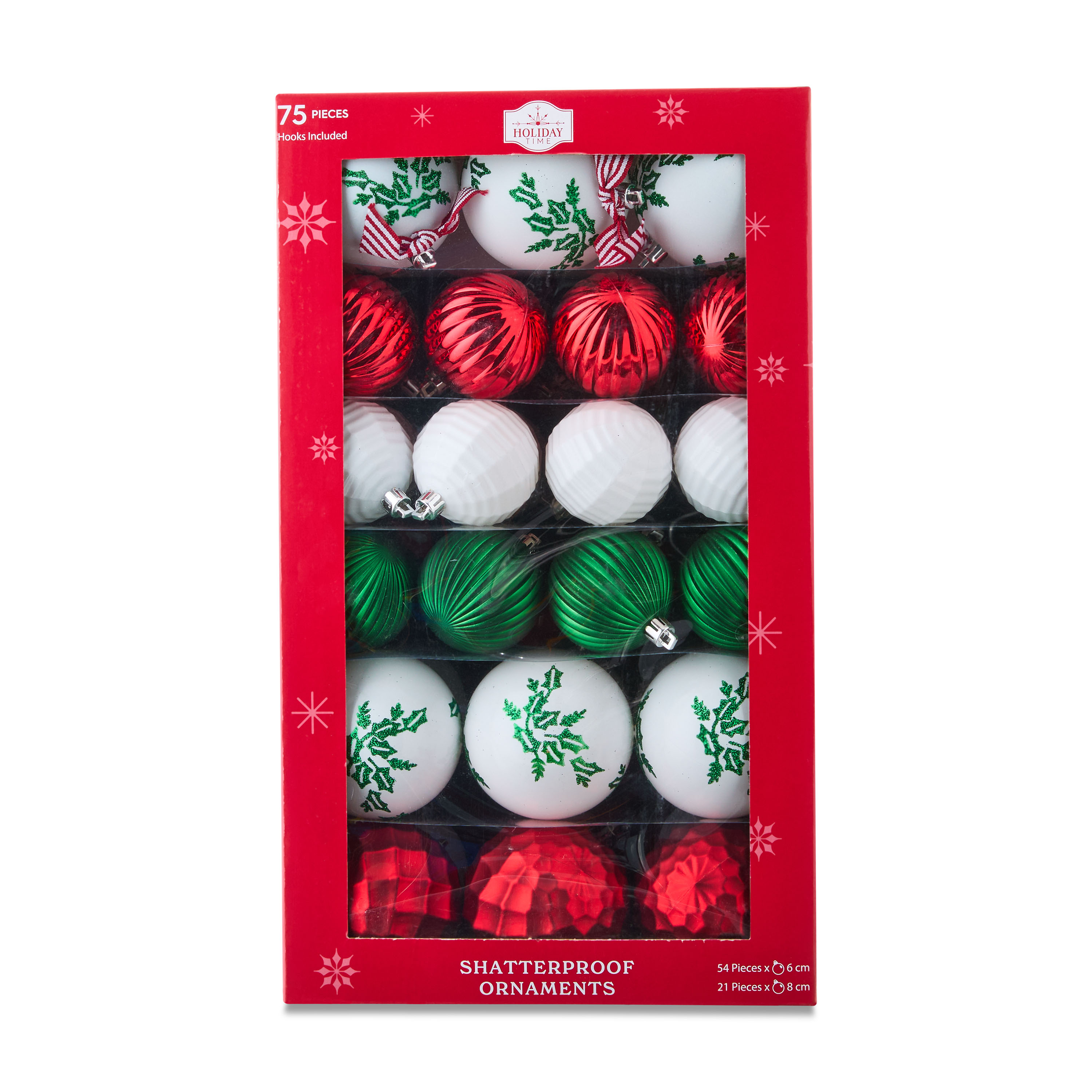 Red & White Shatterproof Christmas Ball Ornaments, 9.5 in, 75 Count, by Holiday Time
