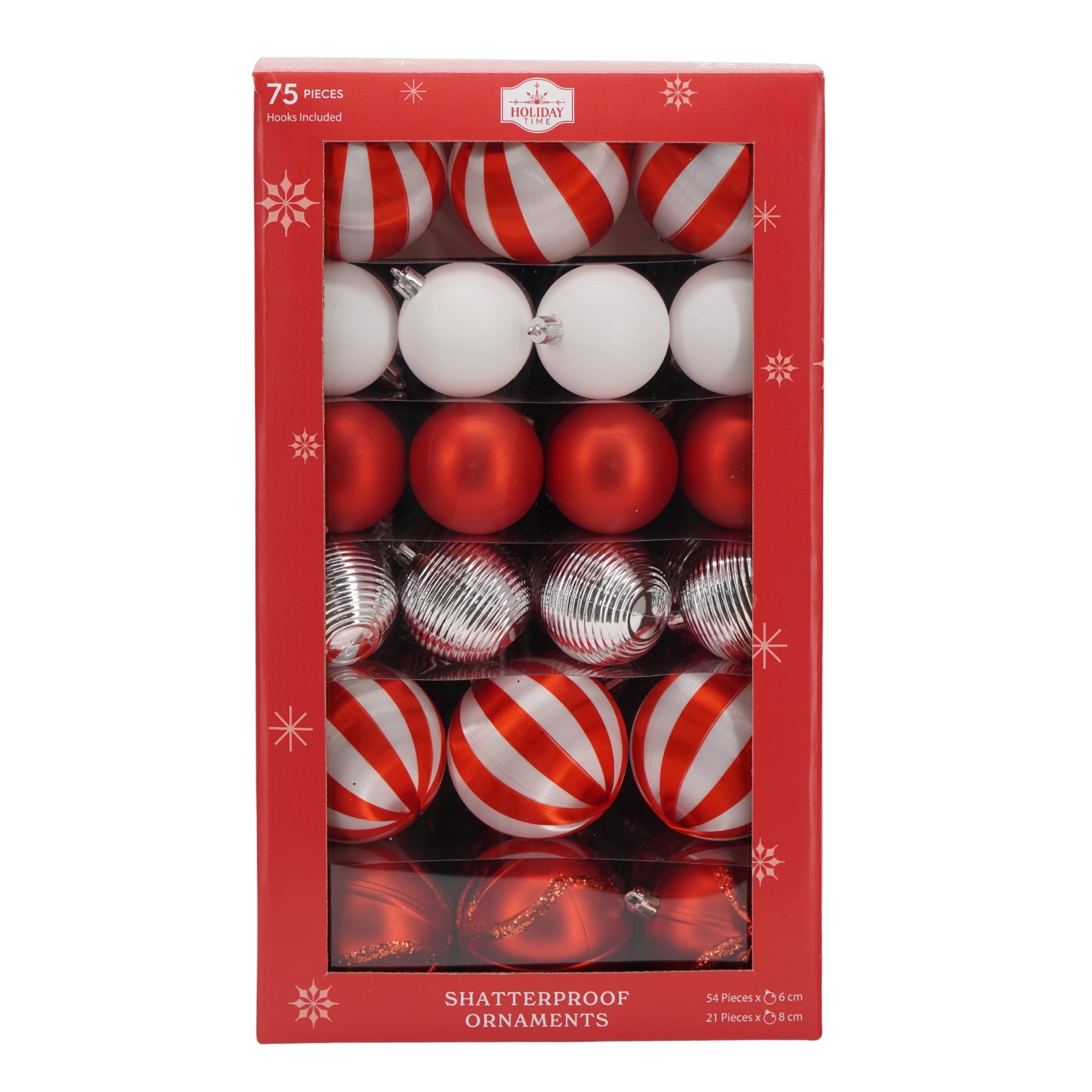 75-Count Red and White Ball Shatterproof Christmas Ornaments, by Holiday Time