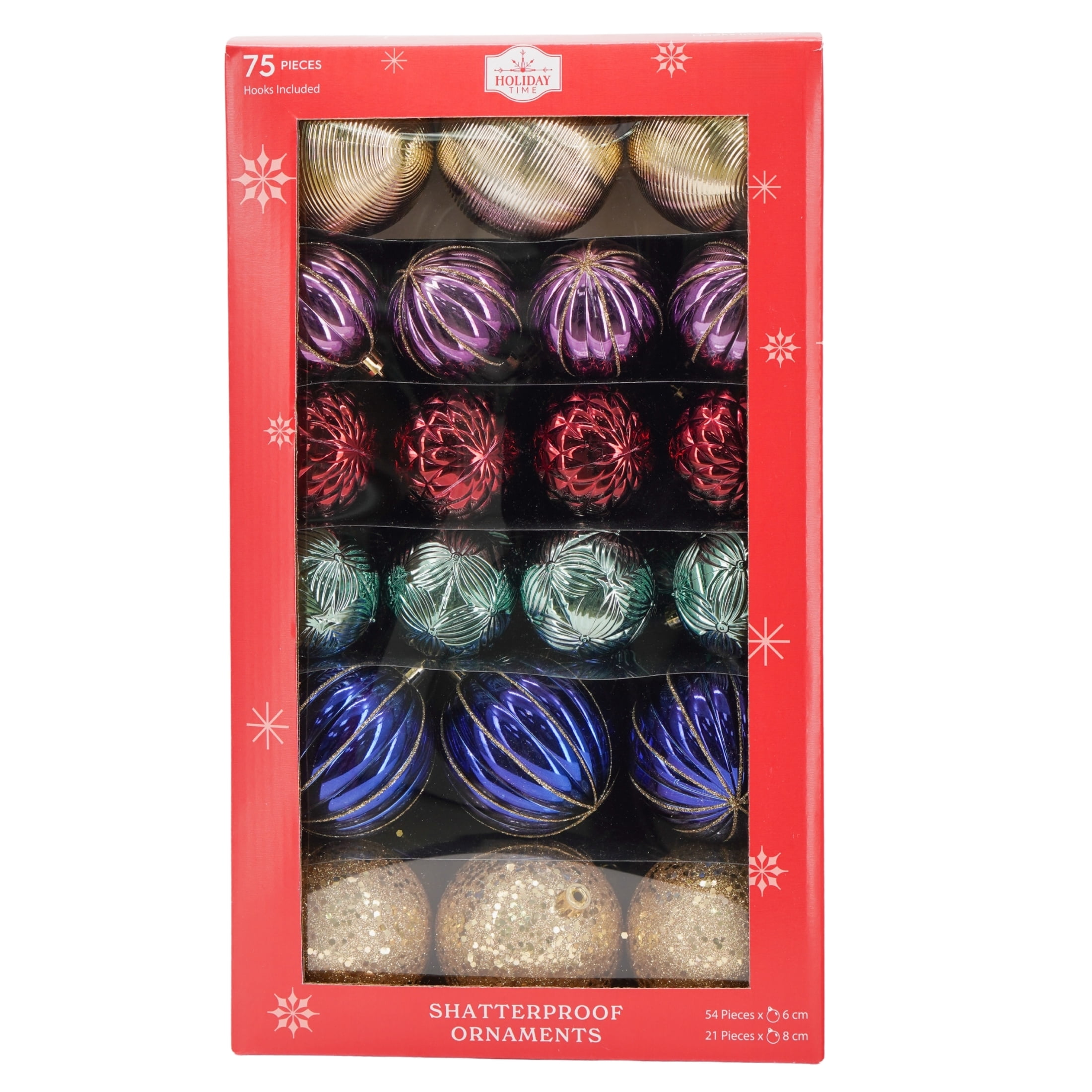 75-Count Multicolor Tranquil Ball Shatterproof Christmas Ornaments, by Holiday Time
