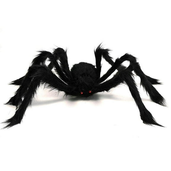 75Cm Halloween Simulation Plush Spider Decor with Fluffy Black Fur & Vivid Red Eyes, Halloween Decor Spider Plush Spooky Decor Prop, Professional Durable Design for Haunted House Bars Party Decor