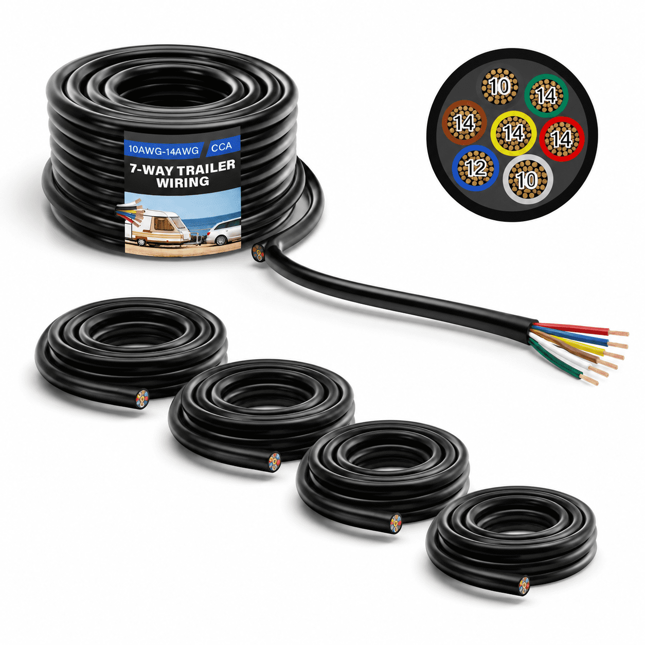 75FT 7-Way Trailer Wiring Harness, 10-14 AWG CCA 7 Wire Cable for ...