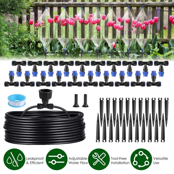75FT Complete Garden Drip Irrigation System Kit with Adjustable Misting Nozzles for Lawn Greenhouse