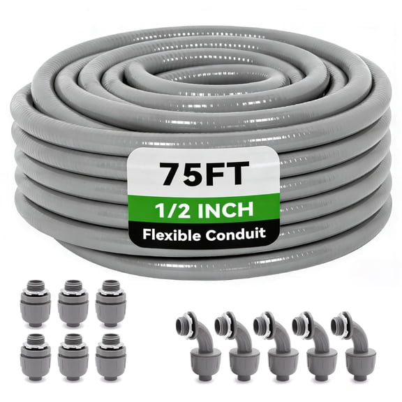 75FT Flexible Non Metallic Liquid Tight Electrical Conduit Kit with Fittings