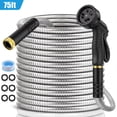 thumbnail image 1 of 75ft Metal Garden Hose, Stainless Steel Water Hose with 10 Function Nozzles, Heavy Duty Water Pipe with 3/4 inch Brass Fittings, Kink & Tangle Free, Puncture Resistant, Rust Proof for Yard (Black), 1 of 10