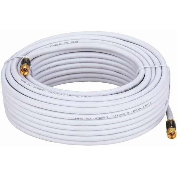 75FT White RG6 Quad Shield Coaxial Cable – F-Type Male Extension Cord for HDTV, Cable TV, Satellite Dish, Antenna & Digital Audio/Video, Indoor/Outdoor High-Performance Use, 40 Pack
