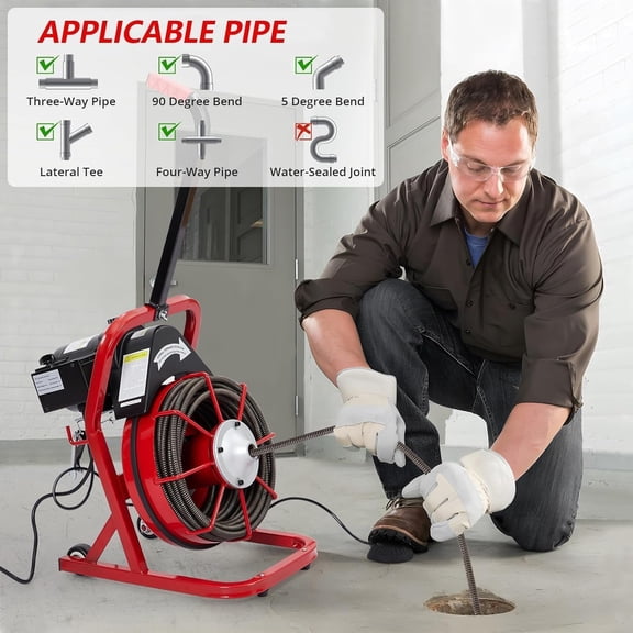 Joyspirit 75Ft x 1/2 Inch Electric Drain Cleaning Machine, Auto Feed Sewer Snake for 1 to 4 Inch Pipes, Includes Foot Switch, Protective Gloves, and 4 Cutting Blades