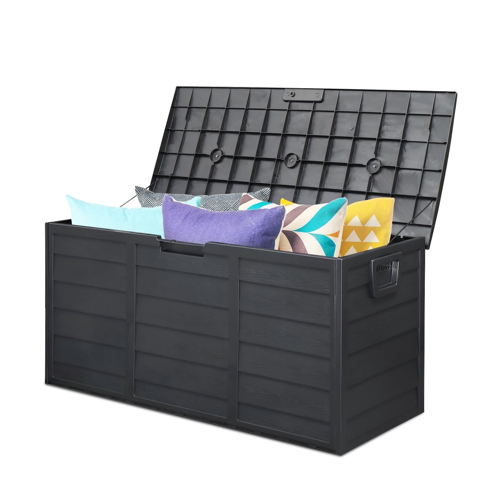 75GAL Outdoor Storage Box, Metal Deck Box on Wheels Waterproof, Large Patio Lockable Storage Bin for Outside Cushions, Pool Accessories, Throw Pillows, Garden Tools, Black
