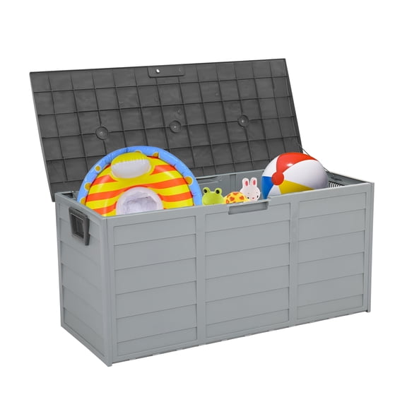 75Gal 260L Outdoor Garden Storage Box, Weather Resistant PP Resin Deck Box with Wheels, Lockable Waterproof Patio Storage Chest for Tools Cushions Toys,  Grey