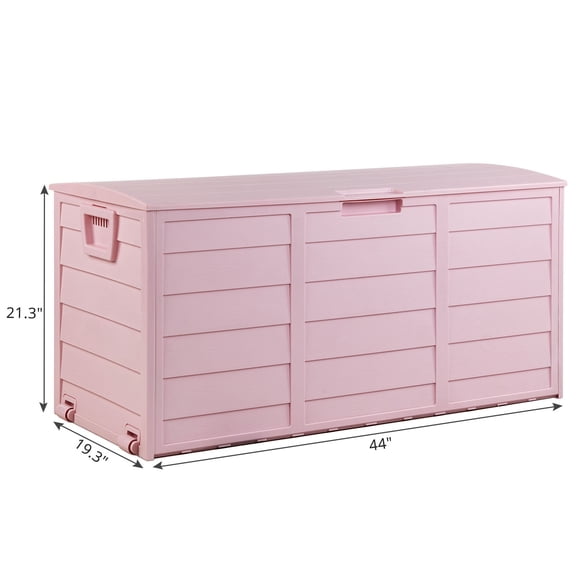 75Gal 260L Outdoor Garden Storage Box, Weather Resistant PP Resin Deck Box with Wheels, Lockable Waterproof Patio Storage Chest for Tools Cushions Toys, Pink