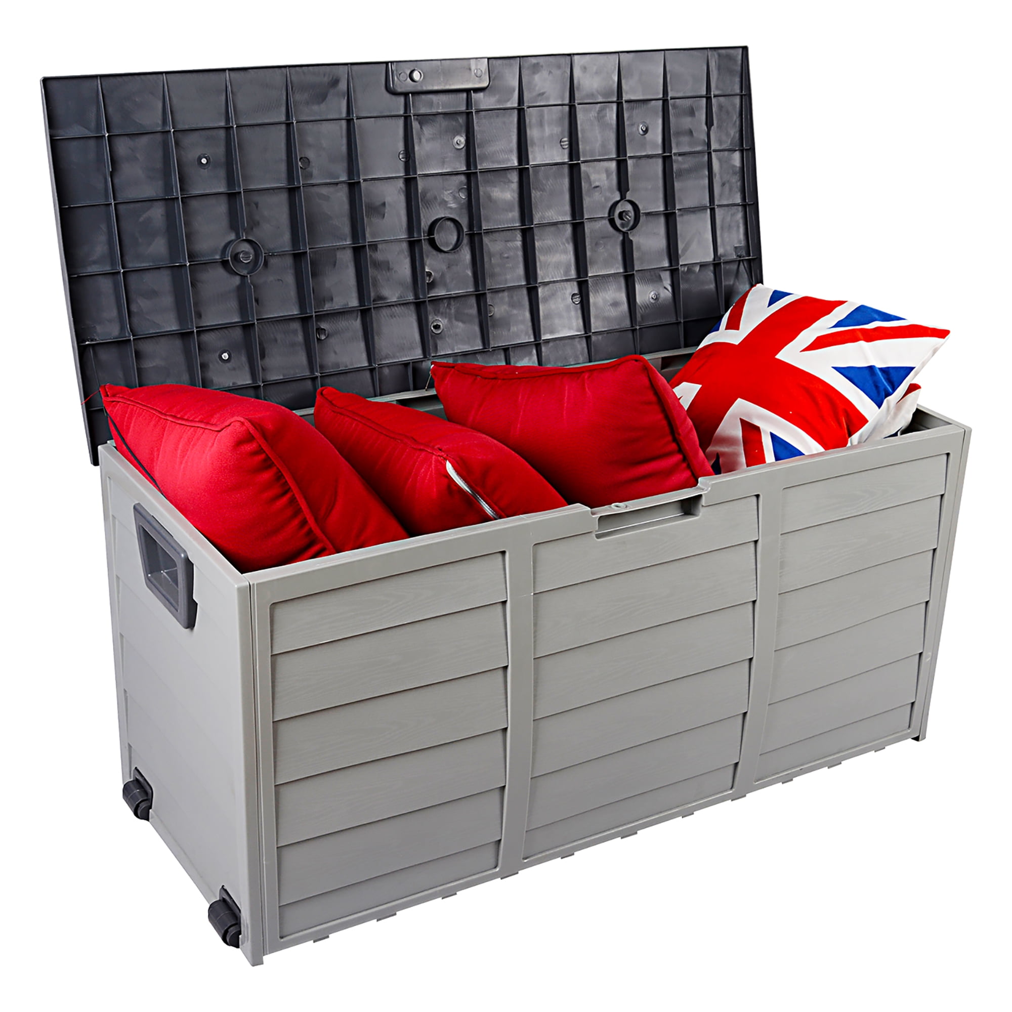 75Gal Deck Box for Outdoor, Seizeen Large Storage Box with Wheels for