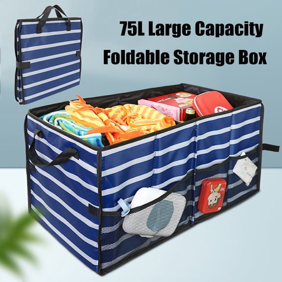 75L Large Capacity Car Storage Box with Handle, Foldable Multi Compartment Car Trunk Storage Box, 600D Oxford Cloth Organizer Box