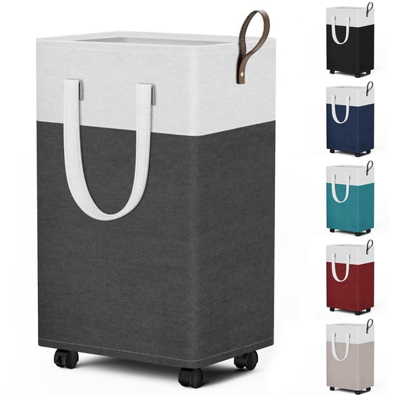 75L Large Capacity Rolling Hamper, Collapsible Laundry Basket with 4 Wheels for Home Bathroom Dorm, Waterproof PEVA, Compact Foldable Design, Gray