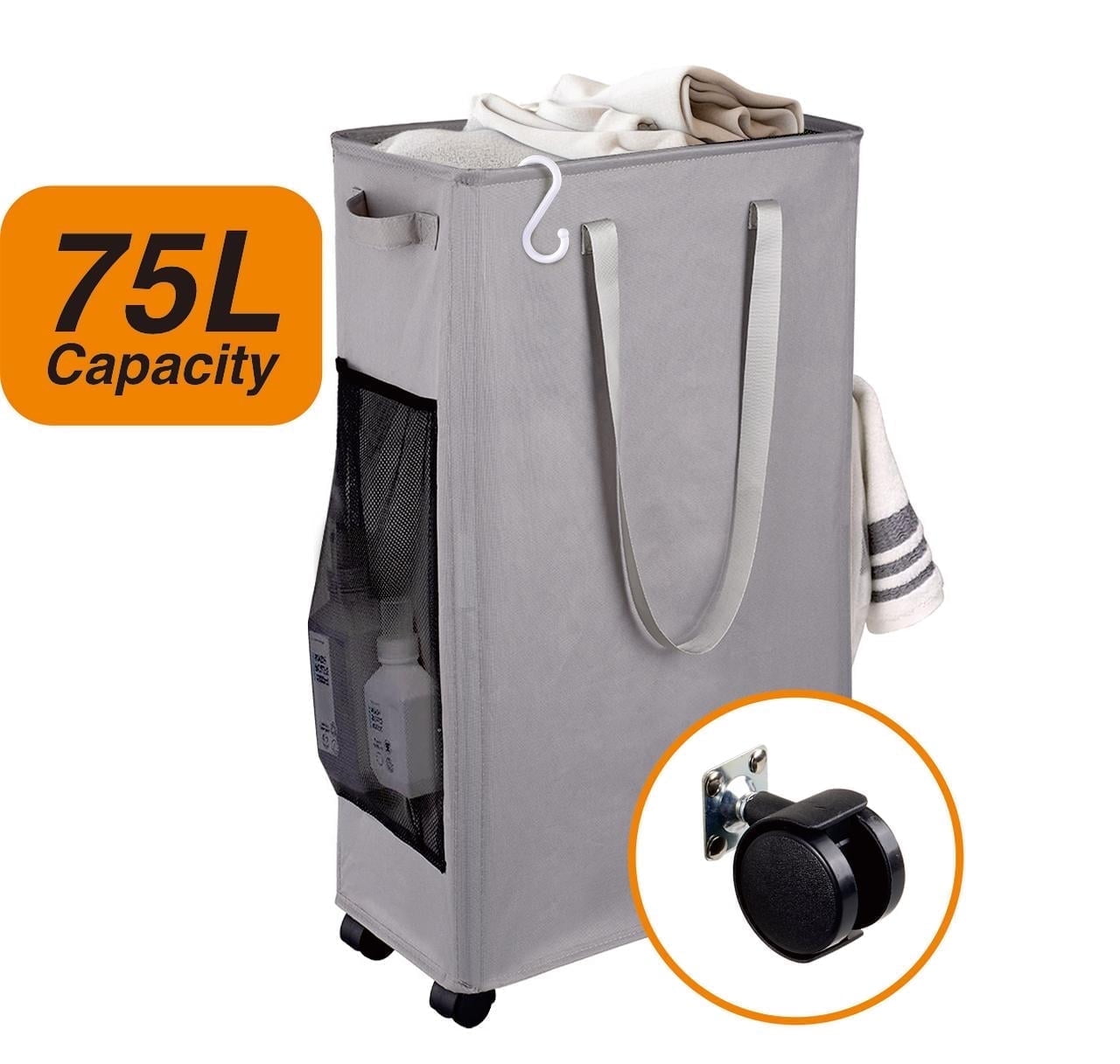 Rolling Laundry Basket with Wheels - 42L Capacity, Purple, 39*18.5*58CM