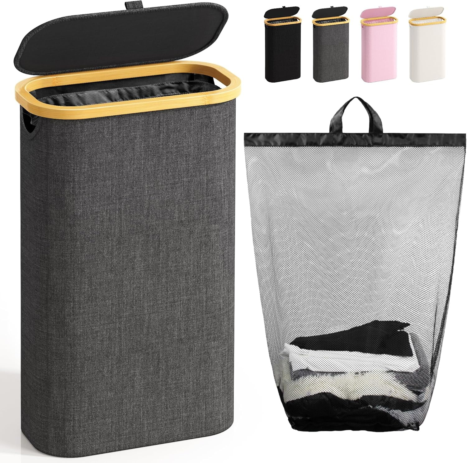 75L Slim Laundry Hamper with Lid, Dirty Clothes Hampers for Laundry ...