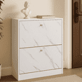 thumbnail image 1 of Dowellia 2 Drawer Shoe Cabinet,Wooden Shoe Storage Organizer Cupboard Unit Hallway Furniture,freestanding Entryway 2 tier Modern Shoe Rack Cabinet Footwear Stand for Shoes (Marble White), 1 of 7