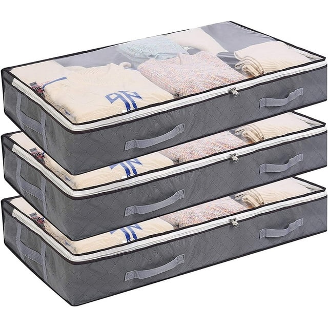 75L Under Bed Storage Bags, 3Pcs Durable Closet Organizers with Zippers