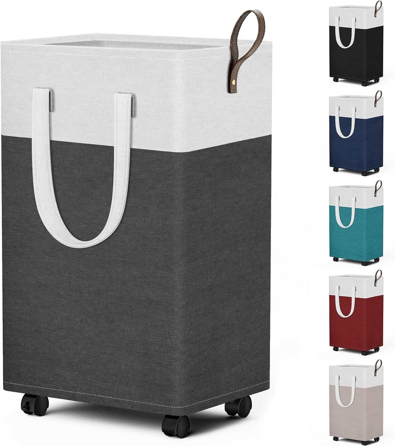 75L Waterproof Rolling Laundry Hamper - Collapsible Clothes Basket with ...