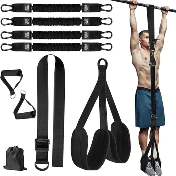 75LBS Heavy Duty Pull Up Assist Band System, Adjustable Double Padded Foot Rest Resistance Straps for Upper Body Strength Workout Training